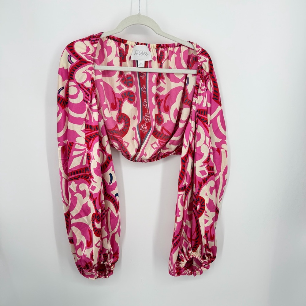 Anthropologie Mare Mare bubble shrug pink‎ red print sz one size